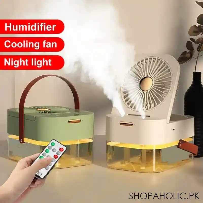 3 in 1 portable dual spray humidifier mini cooling fan with night light main image