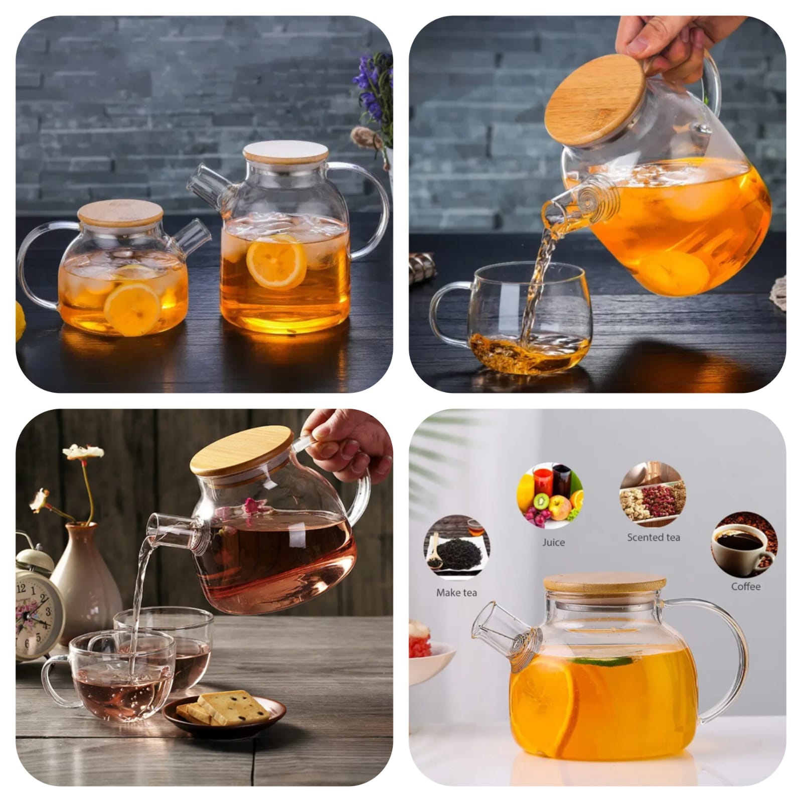 Transparent Glass Teapot With Bamboo Lid - image 4