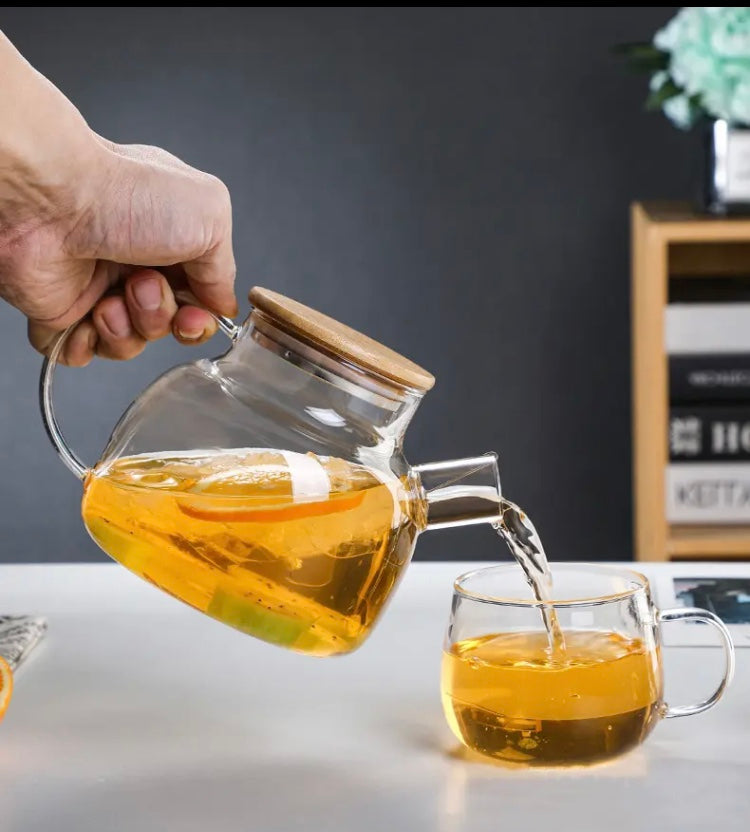 Transparent Glass Teapot With Bamboo Lid - image 1