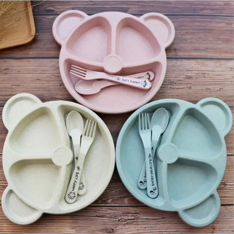 3Pcs Cartoon Bear Baby Plate Set - image 4