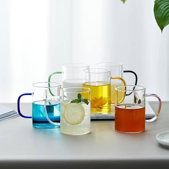 Set Of 6 Colourful Handle Glass Mug - image 1