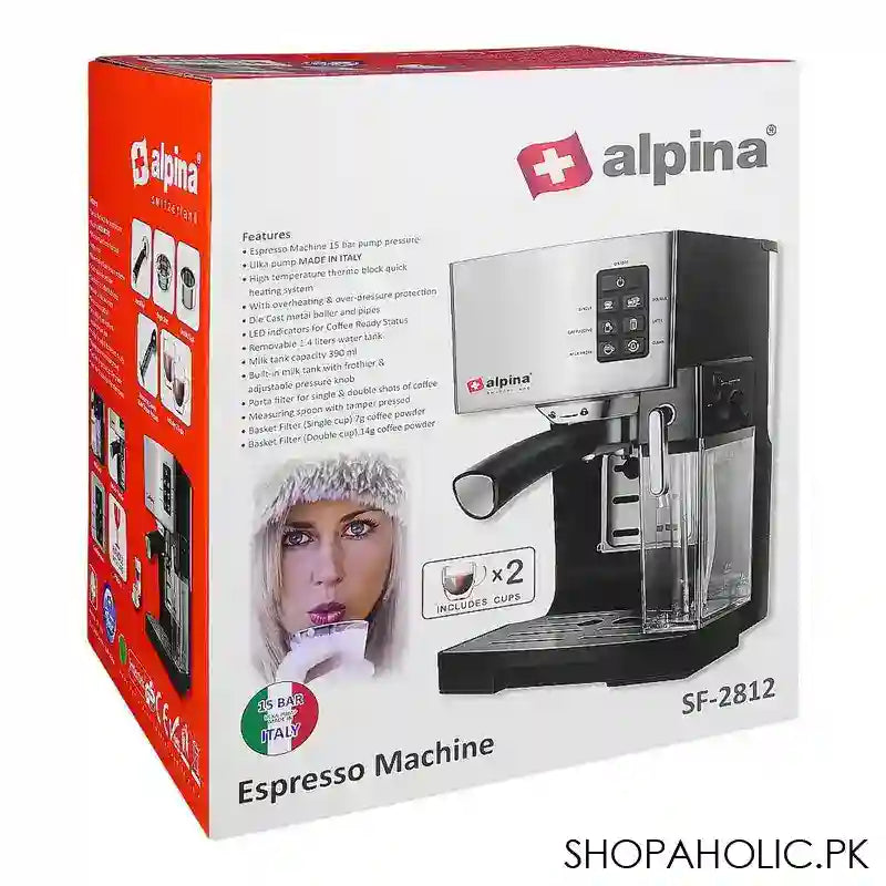 Alpina Coffee Espresso Machine, Silver/Black, SF-2812 - Image 6