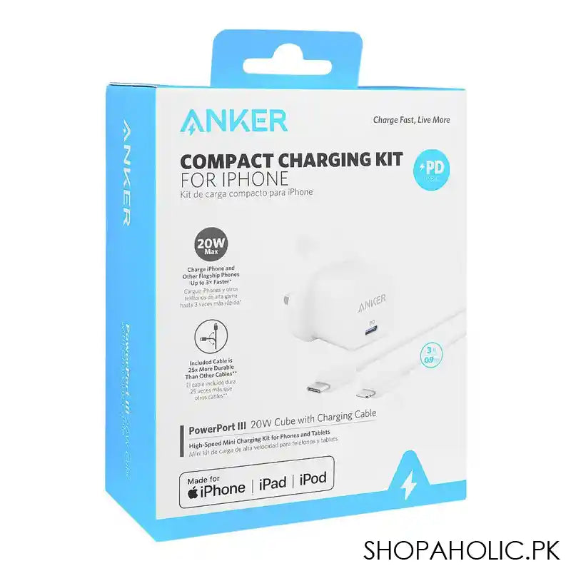 Anker Compact Charger Kit For iPhone, Power Port 20W, Cube White, B2149K21 - Main Image