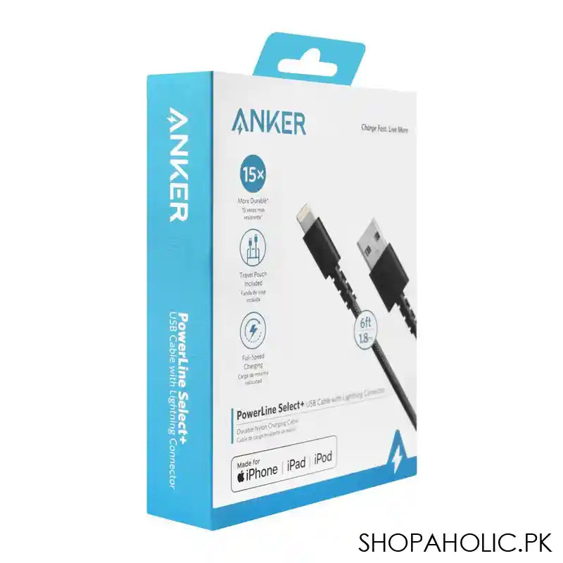 Anker Power Line Select+ USB-A Cable With Lightning Connector, 6ft, Black, A8013H11 - Image 6