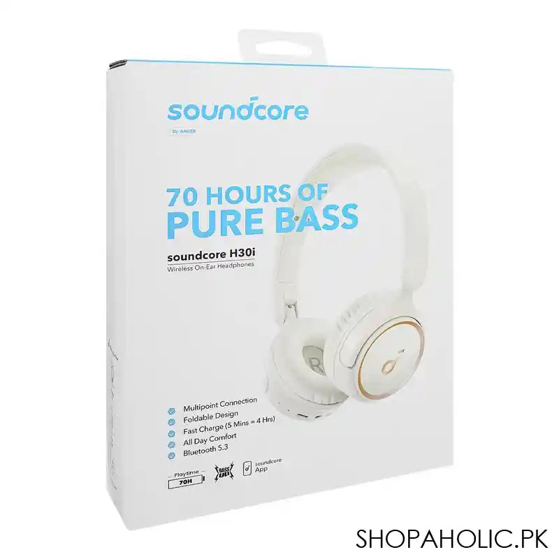 Anker Soun Core Wireless On-Ear Headphones, H30I White, A3012H21 - Image 2