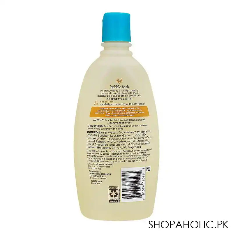 Aveeno Baby Sensitive Skin With Oat Extract Bubble Bath, Tear-Free, 568ml - Image 3