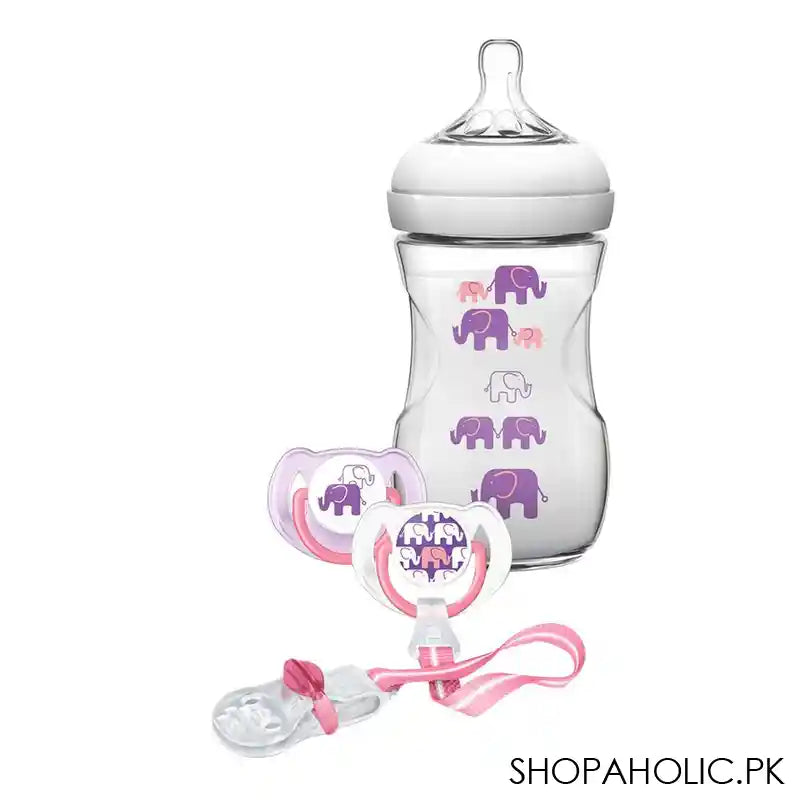 Avent Natural Elephant Design Feeding Gift Set, 1m+, Pink, SCD628/13 - Main Image