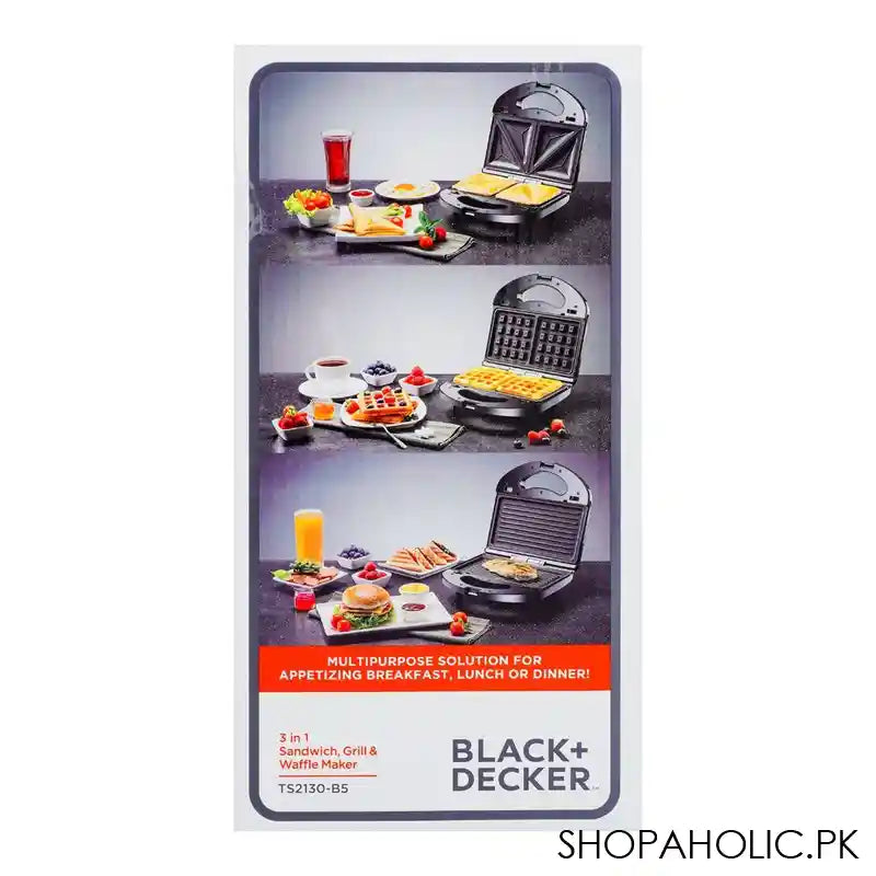 Black & Decker 3-In-1 Sandwich/Grill & Waffle Maker, TS-2130-B5 - Image 2