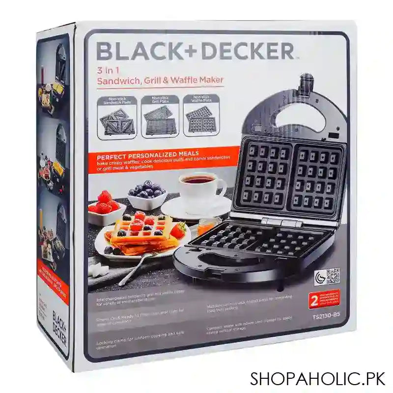 Black & Decker 3-In-1 Sandwich/Grill & Waffle Maker, TS-2130-B5 - Image 3