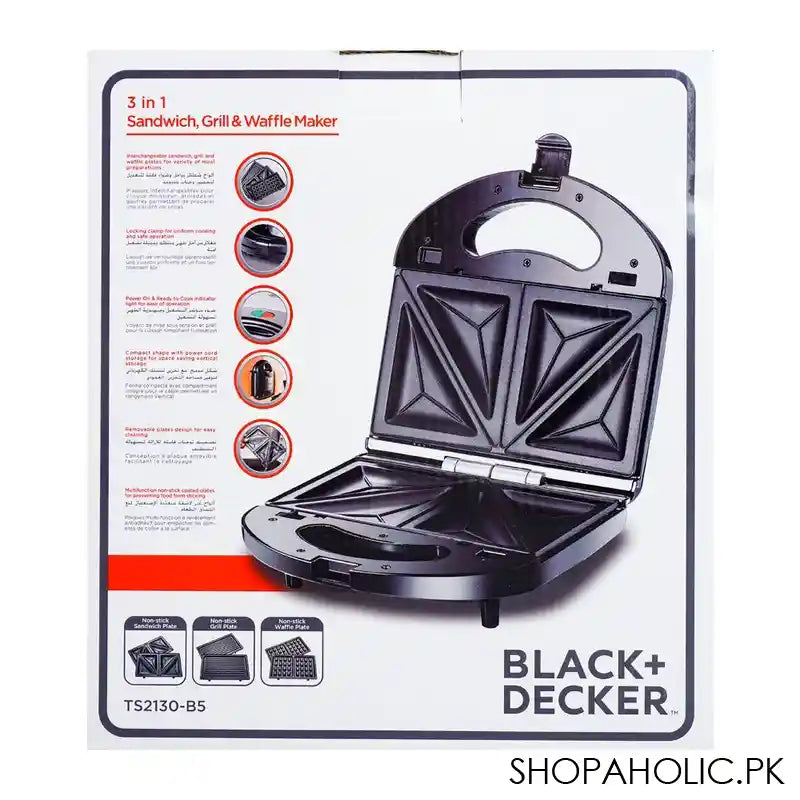 Black & Decker 3-In-1 Sandwich/Grill & Waffle Maker, TS-2130-B5 - Image 5