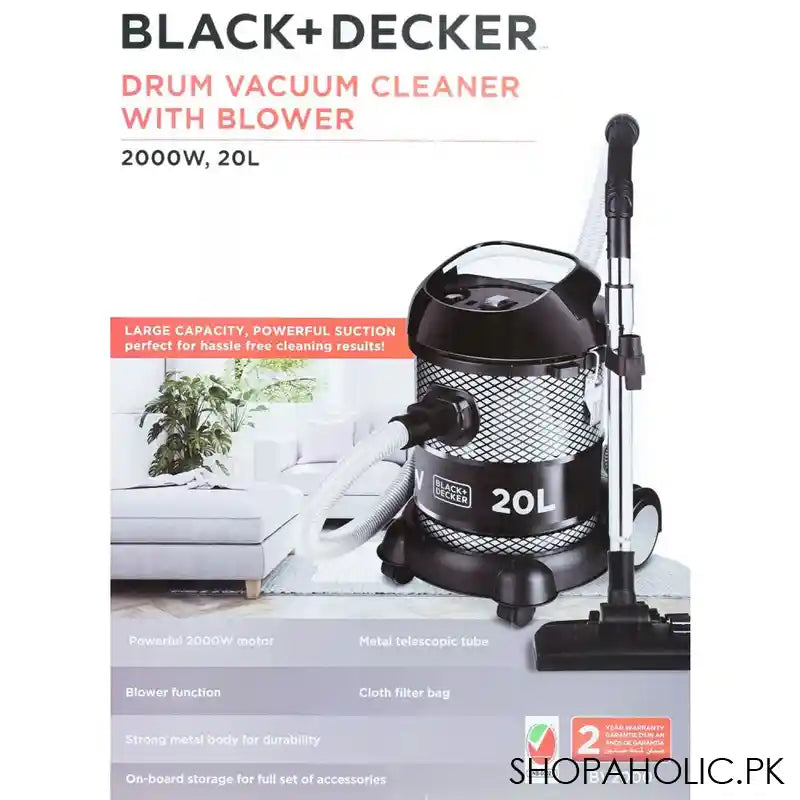 Black & Decker Drum Vacuum Cleaner With Blower, 2000W, 20 Liters, BV2000 - Image 4