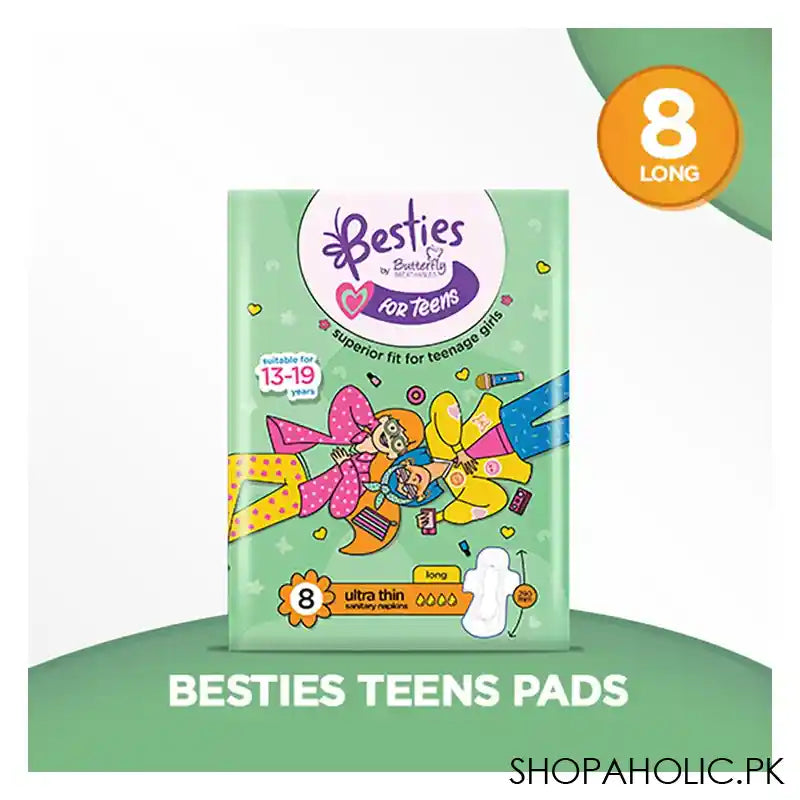 Butterfly Besties For Teens Ultra-Thin Sanitary Napkins, Long, Suitable For Teenage, 8-Pack - Image 3