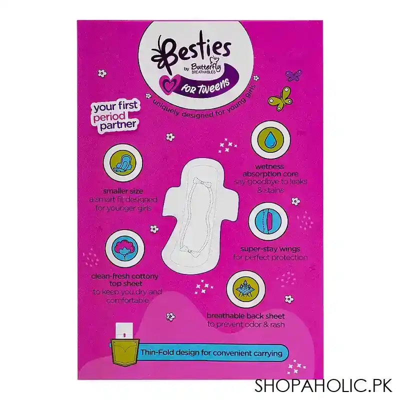 Butterfly Breathables Besties For Tweens Ultra-Thin Sanitary Napkins Regular, Suitable For 10-12 Years, 8-Pack - Image 5