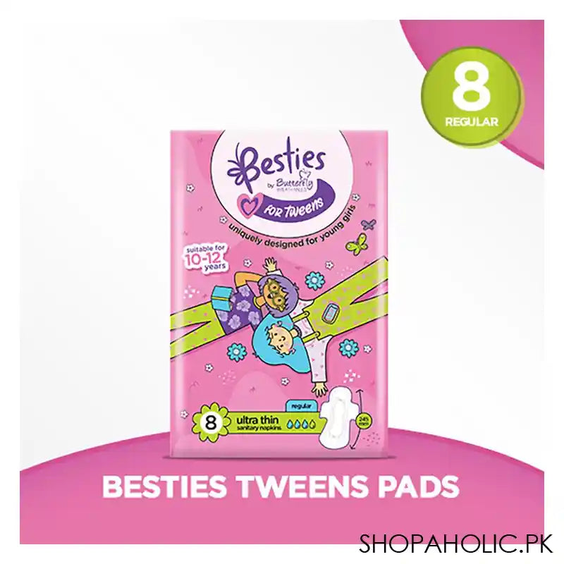 Butterfly Breathables Besties For Tweens Ultra-Thin Sanitary Napkins Regular, Suitable For 10-12 Years, 8-Pack - Image 6