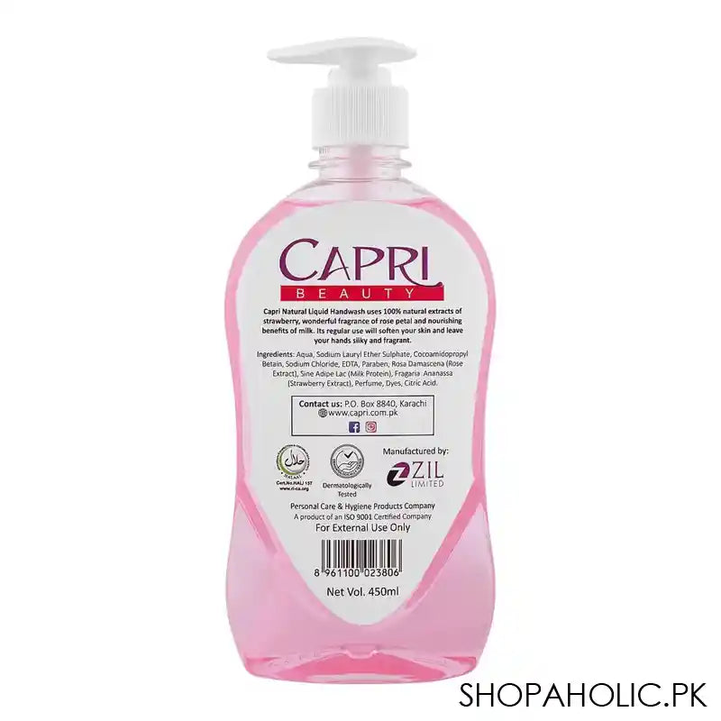 Capri Beauty Strawberry Softeners Rose Petal & Milk Protein Moisturizing Hand Wash, 450ml - Image 3