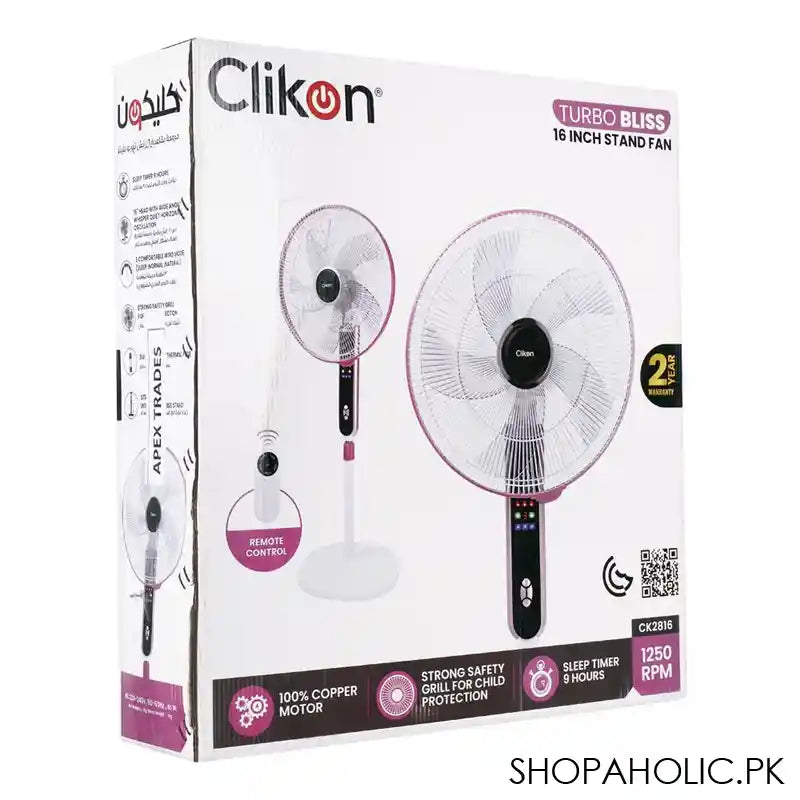 Clickon Turbo Bliss Stand Fan, 16 Inches, With Remote Control, CK-2816 - Image 2