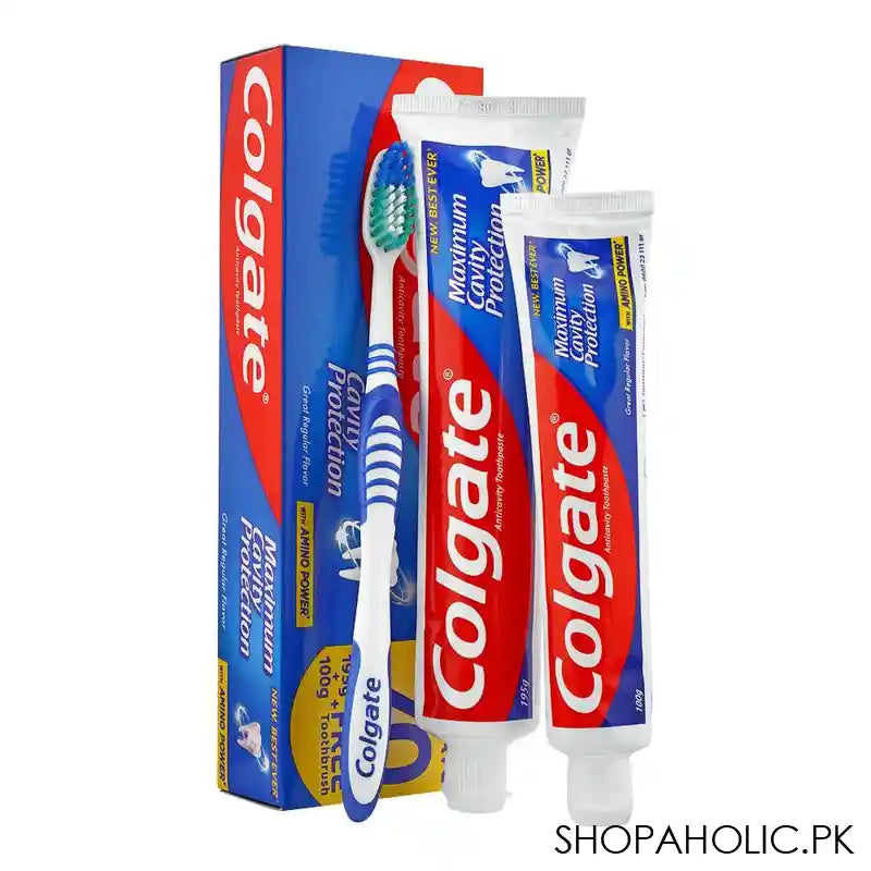 Colgate Maximum Cavity Protection Tooth Paste, 195g + 100g + Free Extra Clean Toothbrush, Save Rs.70/- - Main Image