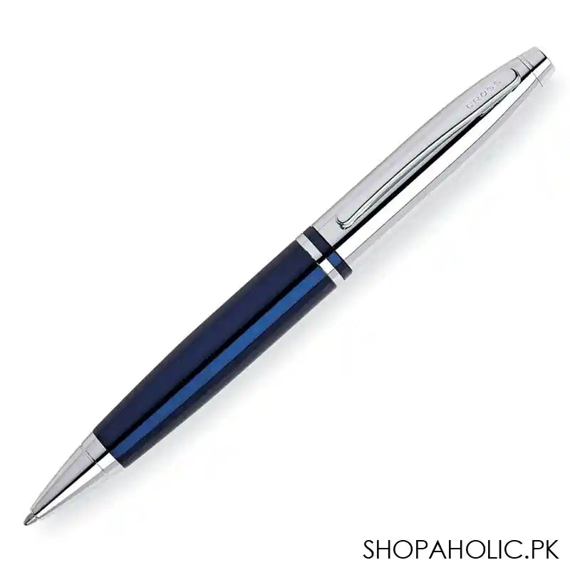 Cross Calais Chrome/Blue Lacquer Ballpoint Pen, Blue/Chrome, With Black Medium Tip, AT0112-3 - Main Image