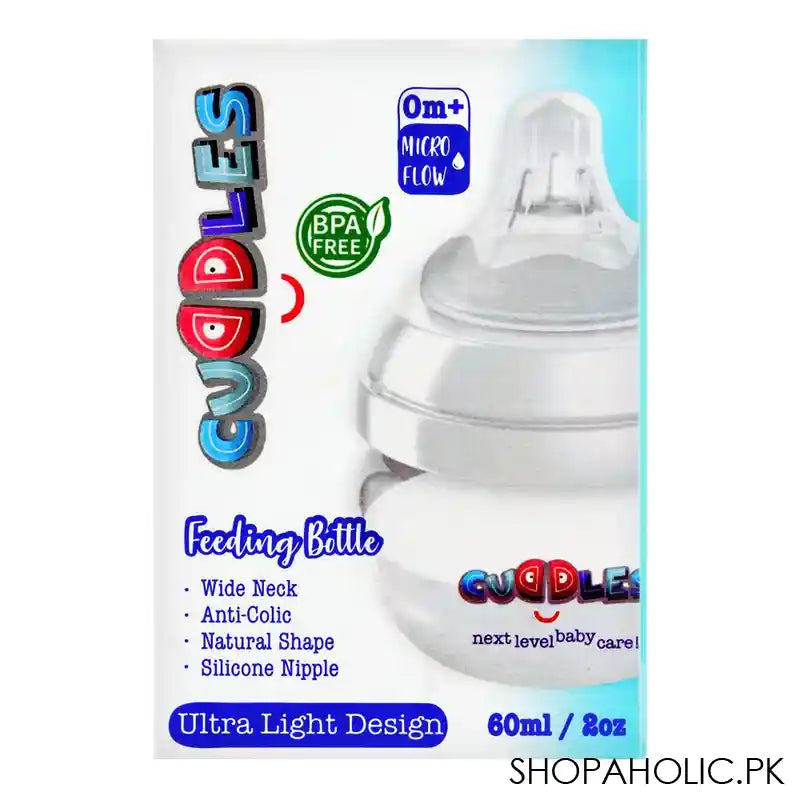 Cuddles Anti-Colic Ultra Light Design Wide Neck Feeding Bottle, 0m+, Micro Flow, 60ml - Main Image