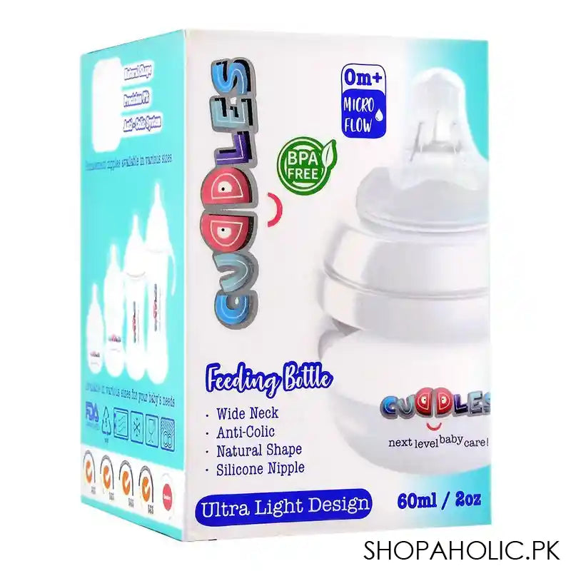 Cuddles Anti-Colic Ultra Light Design Wide Neck Feeding Bottle, 0m+, Micro Flow, 60ml - Image 3