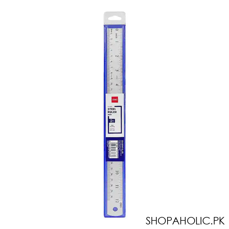 Deli 11.8in Scale Silver Steel Ruler, E8463 - Main Image