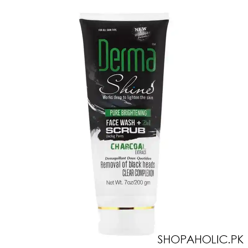 derma shine pure whitening charcoal extract 2 in 1 face wash + scrub, 200g main image