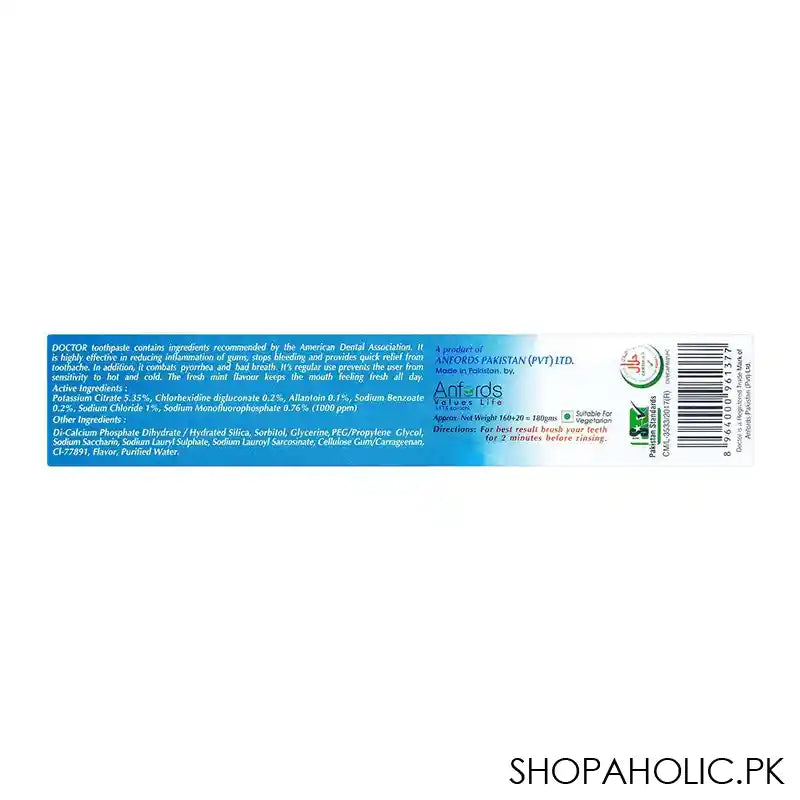 Doctor Fluoride Toothpaste, 180g, Double Saver - Image 2