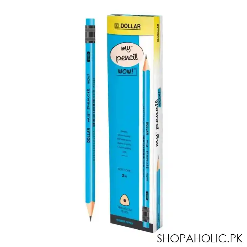 dollar my pencil wow black lead pencil with eraser hb 2, blue body, 12 pack, pt222 main image