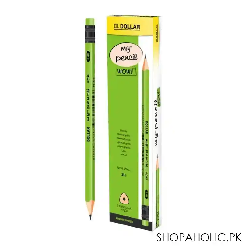 dollar my pencil wow black lead pencil with eraser hb 2, green body, 12 pack, pt222 main image