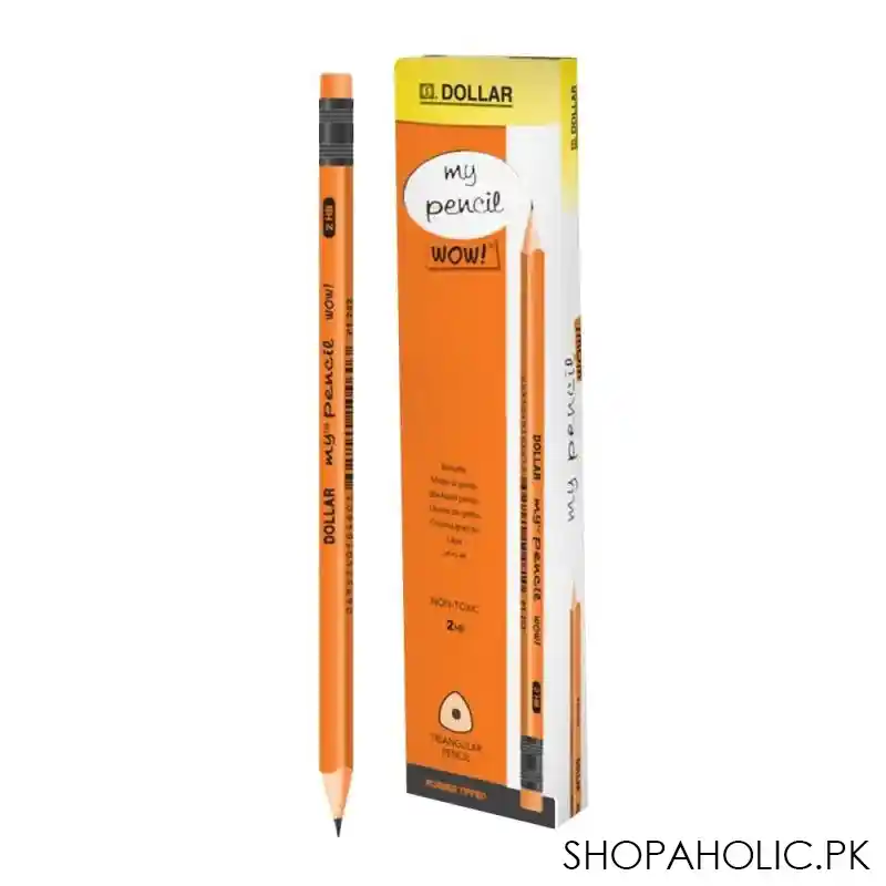 dollar my pencil wow black lead pencil with eraser hb 2, orange body, 12 pack, pt222 main image