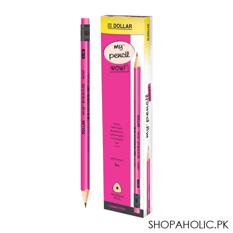 Dollar My Pencil Wow! Black Lead Pencil With Eraser HB 2, Pink Body, 12-Pack, PT222 - Main Image