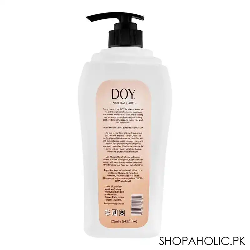 Doy Natural Care Cocoa Butter Anti-Bacterial & Nourishing Shower Cream, 725ml - Image 3