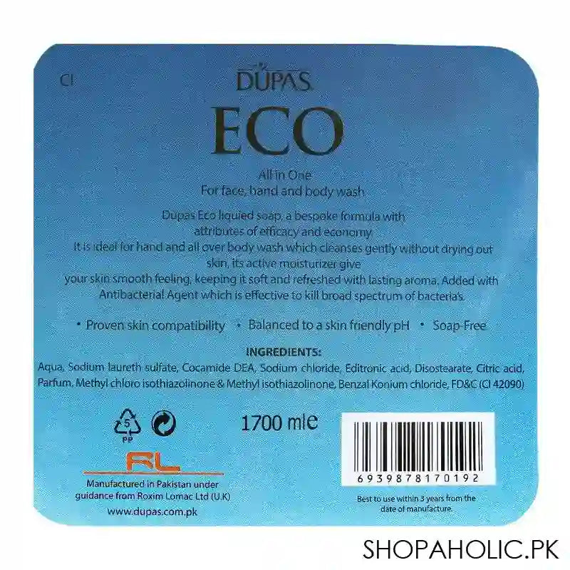 Dupas Eco Caribbean Island Anti Bacterial Liquid Soap, 1700ml - Image 3