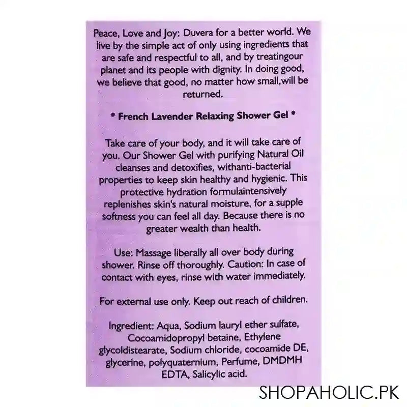 Duvera French Lavender Relaxing Shower Gel, 725ml - Image 2