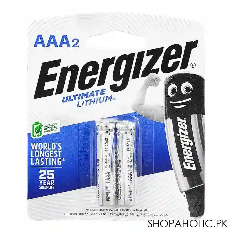 Energizer AAA2 Ultimate Lithium Batteries, 25 Years Shelf Life, BP-2 - Main Image