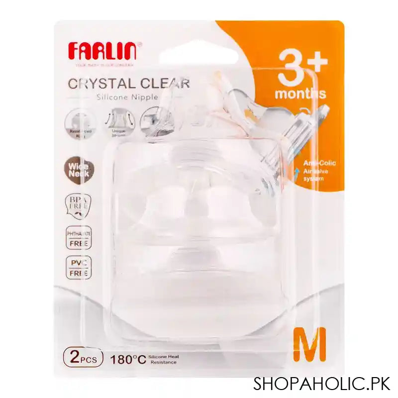 Farlin Crystal Clear Anti-Colic Wide Neck Silicone Nipple Set, 3m+ 2-Pack, AC-22005-M - Image 4