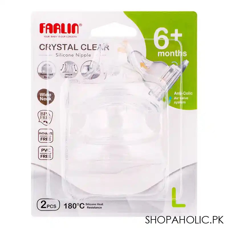 Farlin Crystal Clear Anti-Colic Wide Neck Silicone Nipple Set, 6m+, 2-Pack, AC-22005-L - Image 3