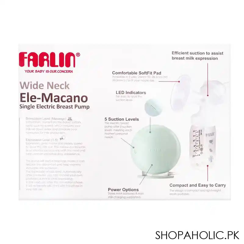 Farlin Wide Neck Ele-Macano Single Electric Breast Pump, AA-12002-W - Image 3