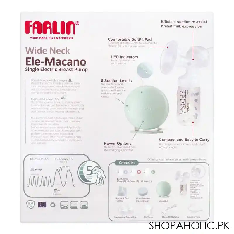 Farlin Wide Neck Ele-Macano Single Electric Breast Pump, AA-12002-W - Image 5