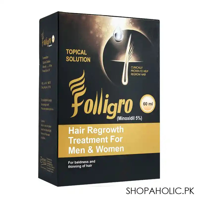 Folligro Minoxidil 5% Hair Regrowth Treatment For Men & Women, For Baldness & Thinning, 60ml - Main Image