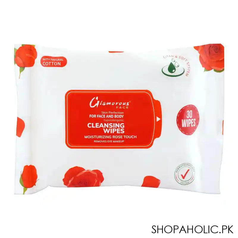 Glamorous Face Rose Touch Face And Body Cleansing Wipes, GF1042, 30-Pack - Main Image