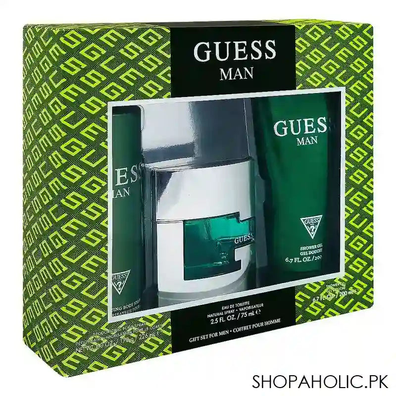 Guess Man Green Set Eau De Toilette 75ml + Body Spray 226ml + Shower Gel, 200ml - Image 2