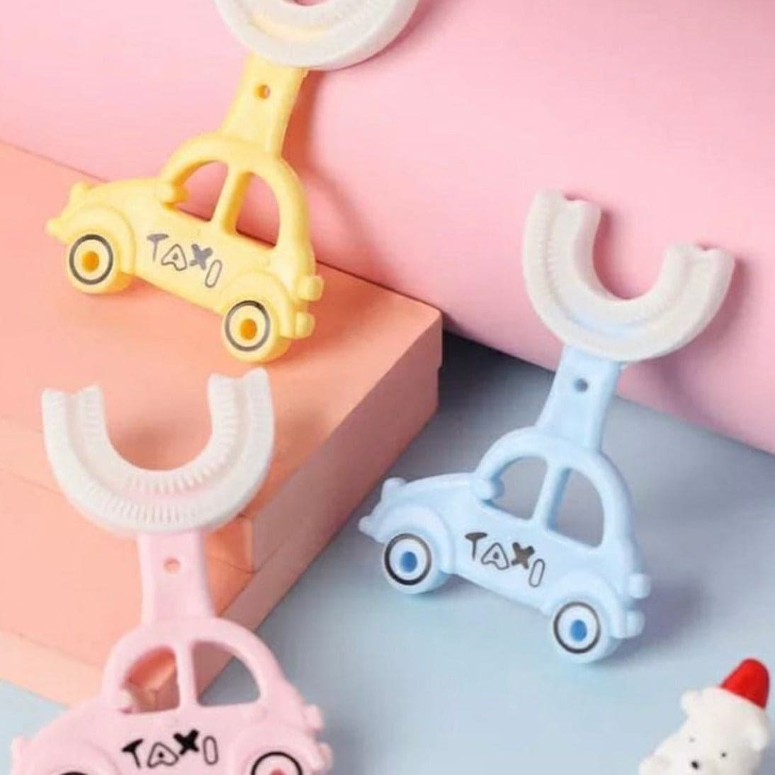 Lovely Taxi Shaped Children Whiting U-Type Toothbrush - image 1