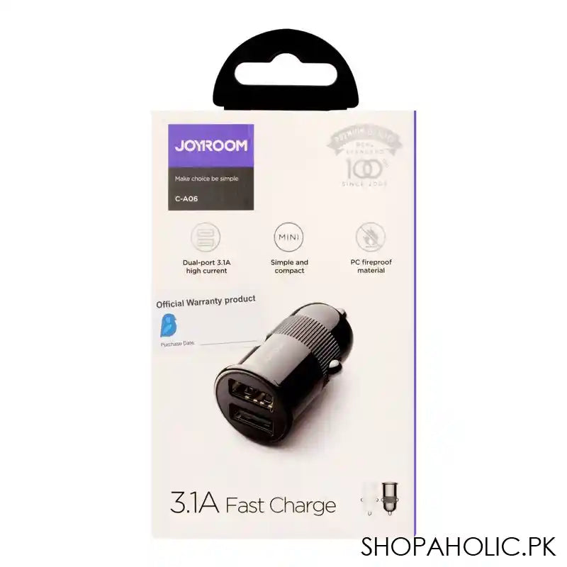 Joyroom 3.1A Mini Dual-Port Fast Car Charger, Black, C-A06 - Image 3