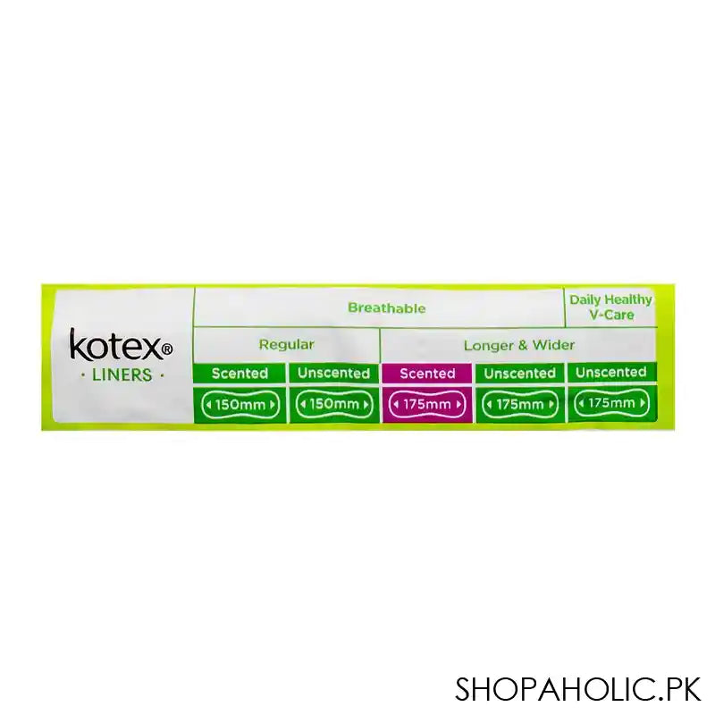 Kotex Aloe Vera Daily Aroma Fresh Scented, Longer & Wider Panty Liner, 32-Pack - Image 2