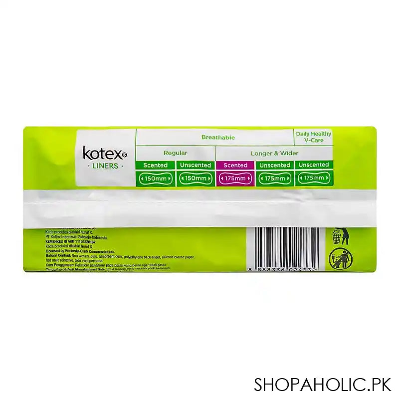 Kotex Aloe Vera Daily Aroma Fresh Scented, Longer & Wider Panty Liner, 32-Pack - Image 3