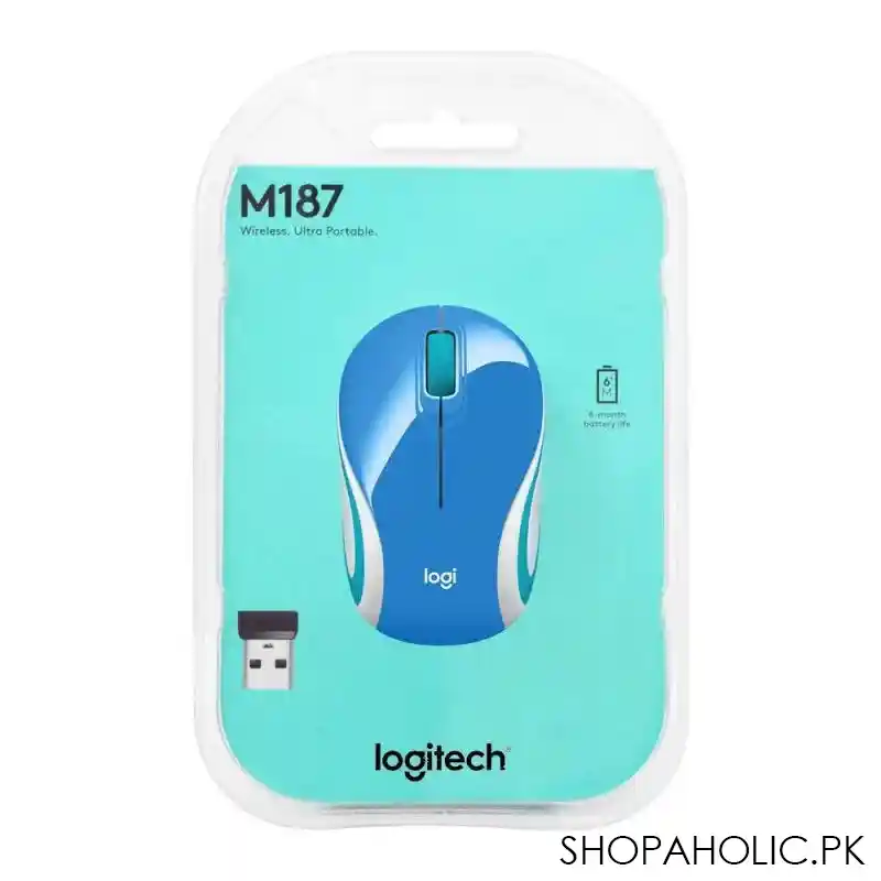 logitech wireless mouse, blue/white, m187 image5