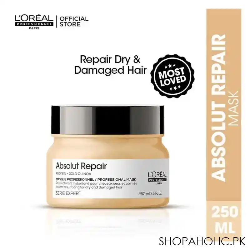 l'oreal serie expert protein+gold quinoa absolut repair dry & damage hair masque, 250ml main image