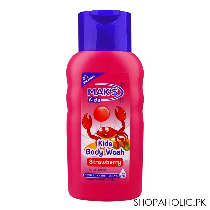 Mak's Kids Strawberry Body Wash, 0% Parabens, Dermatologist-Tested, Tear Free, Gentle On Sensitive Skin, 300ml - Main Image