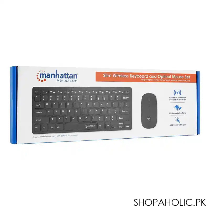 Manhattan Slim Wireless Keyboard And Optical Mouse Set 180443, Wireless Connection With USB-A Receiver, Multimedia Buttons - Image 4